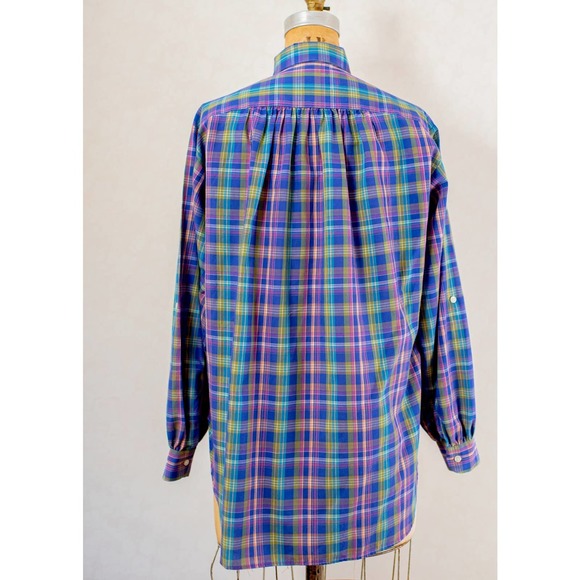 Vintage 80s prairie style, purple plaid button down shirt, women's small med - Picture 8 of 9